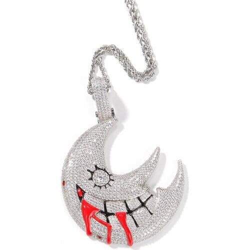 AITIEI 2021 New Funny Moon Pendant Necklace With Rope Chain Iced Out Micro Pave Cubic Zirconia Gold Color Hip Hop Jewelry Gifts