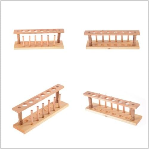 New 6 Holes and 6 Pins Wooden Test Tube Rack Holder Support Burette Stand Laboratory Test tube Stand Shelf Lab School Supply