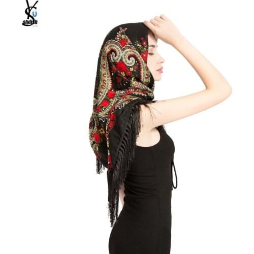 New Women Cotton Shawl Winter Cashew Floral Scarf Bandana Retro Tassel Square Scarf Wrap Luxury Brand Russian Scarves Cape YG583