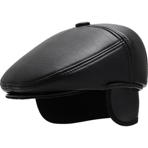 Autumn Winter Men Cap Hats PU Leather Berets British Western Style Flat Ivy Cap Beret Cap Dad Hat