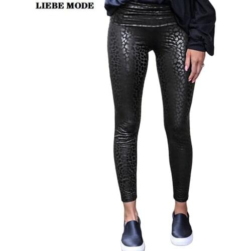 Women High Waist Leggings Black Leopard Stretchy Faux Leather Pants Plus Size Womens Animal Striped Sexy Skinny Legging Female