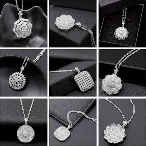 Collares White Gold Color Necklaces Pendants Men Bride Wedding Engagement Pendant Full Pave AAA CZ Choker Necklace Chain Women