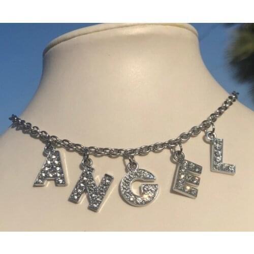 New Bohemian Crystal Inlaid Letter Pendant Necklace Ladies Necklace Fixed Letter Necklace Clavicle Chain Jewelry Party Jewelry