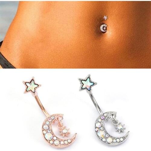 2020 New 1pc Sexy Star Moon Navel Belly Button Rings Belly Piercing Crystal Surgical Steel Woman Body Jewelry Barbell Women