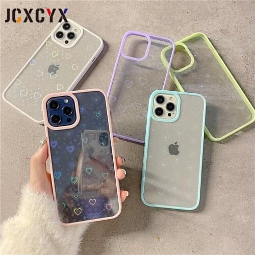 Transparent Protection Laser love Gradient Soft Case For iPhone 11 12 Pro Max Mini XS X XR 8 7 Plus SE 2020 Shockproof Cover