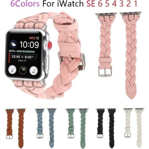 Weave leather watchband for apple watch band SE 6 5 4 40mm 44mm fashion belt bracelet bands for iWatch Strap series 3 38mm 42mm
