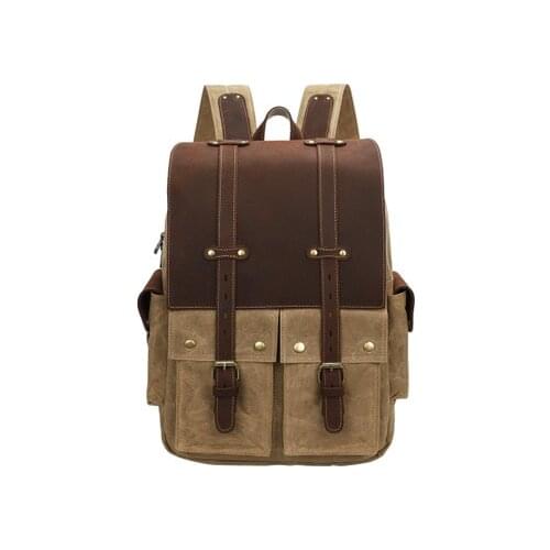 M367 New European And American Retro Mens Canvas Backpack Large Capacity 15 Inch Computer Outdoor Crazy Horse Travel Backpack