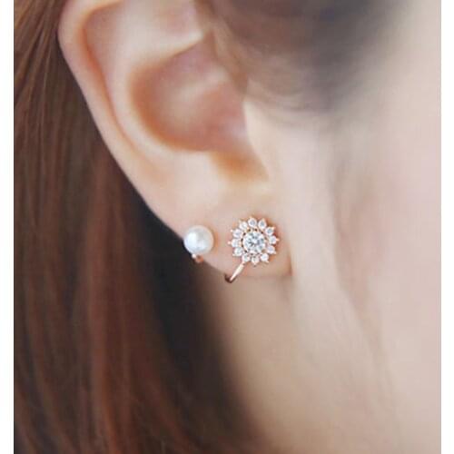 XIYANIKE 925 Sterling Silver Luxury Pearl Flowers Charming Crystal Stone Stud Earrings High Quality Jewelry For Women Gift