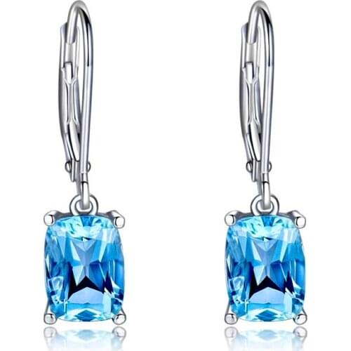 Huitan Simple Fashion Bright Sky Blue CZ Drop Earrings for Bridal Wedding Engagement Party Minimalist Gift Elegant Lady Jewelry