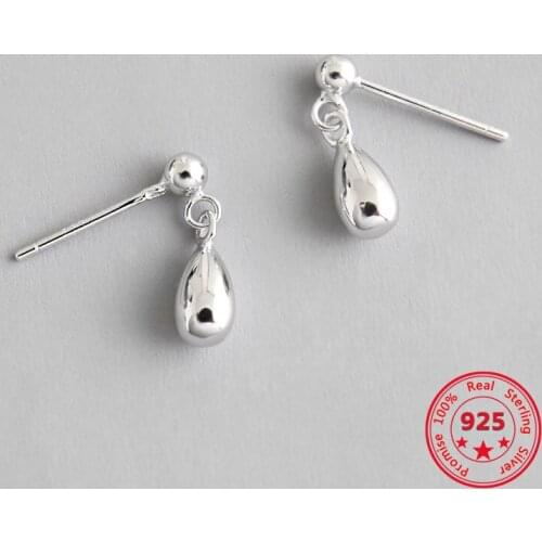 Korean Pure S925 Sterling Silver Fine Earrings Simple Drop Shaped Eardrops Fashion Retro Temperament Earrings Women Jewelry
