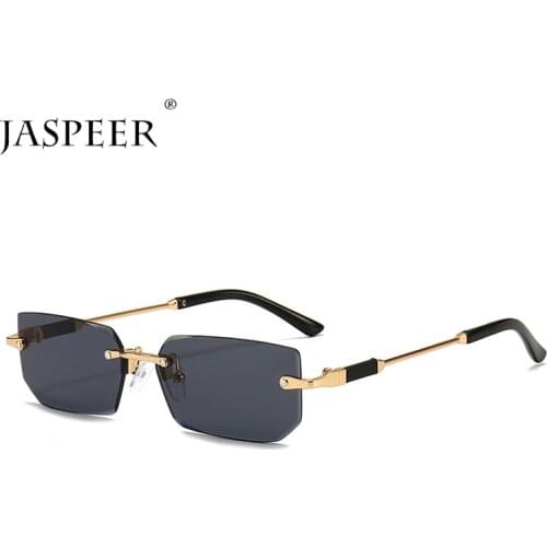 JASPEER Retro Rectangle Sunglasses Men Vintage Rimless Sun Glasses for Male UV400 Shades Vintage Frameless Ladies Eyewear