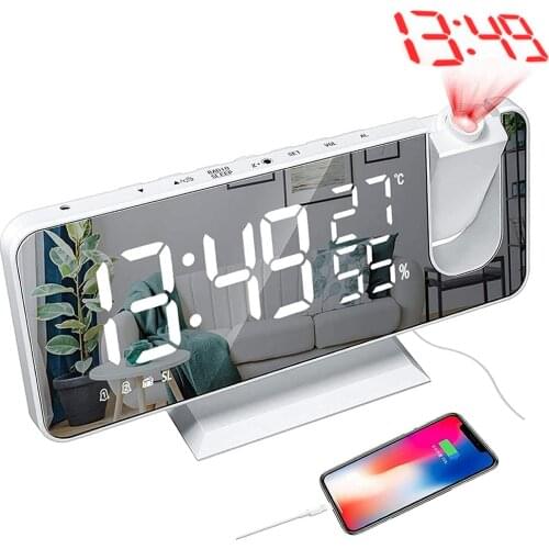 Led Digital Projection Alarm Clock With Usb Charging Port Wake Up Fm Radio Time Projector Snooze Function Bedside Time Display