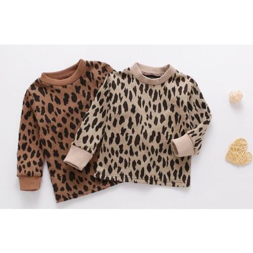Wallarenear 1-5Years Toddler Baby Girl Leopard Printed Long Sleeve Upper Outer Garment Girls Crew Neck Sweater