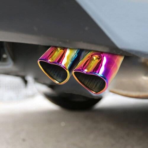 Universal Dual Exhaust Tail Pipe Stainless Steel Square End One Change Two Muffler Bolt-on Heart Edge 2.5 inch Straight