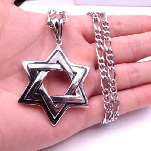 Vintage Biker 316L Stainless Steel Jewish Star of David Large Stainless Steel Pendant Judaica Israel Figaro chain 5.5mm 24