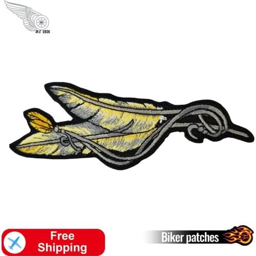Golden Feathers Embroidered Patch for Clothing Decoration Iron on Badges Chest Size Sticker Biker Motorcycle Fashion Accessories
