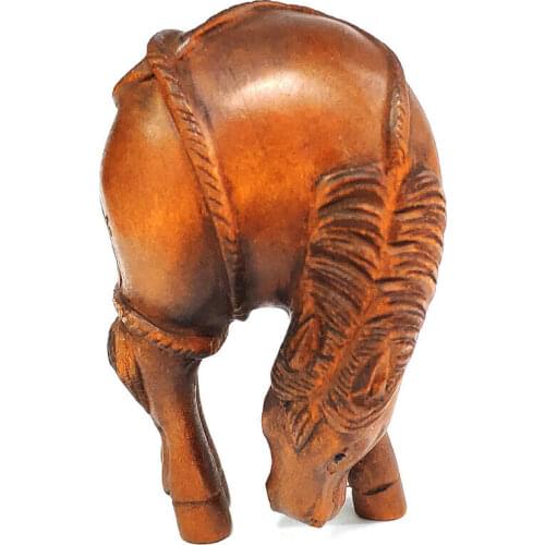 Y7581 - 2" Hand Carved Boxwood Netsuke Figurine Carving : Handsome Horse Sculpture