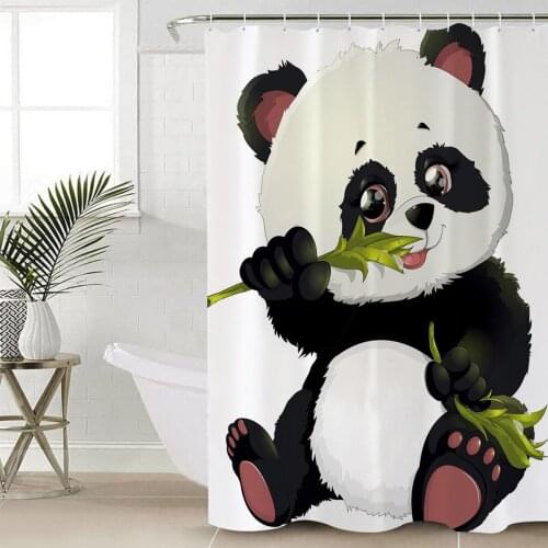 Animal Cute Panda Bamboo Shower Curtain Bathroom Decorative Waterproof Polyester Fabric Curtain for Bathroom