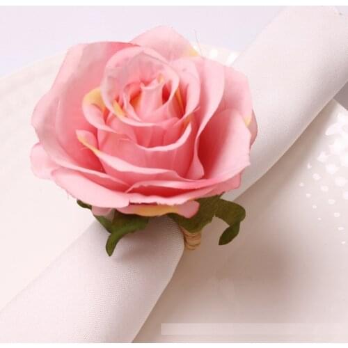 Western restaurant imitation rose flower napkin button, wedding hotel pink fake flower napkin ring cloth ring