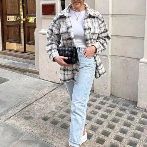 Autumn Winter Women Casual Warm Oversize Shirt 2021 Hm Plaid Loose Jacket Brown Beige Black White Blue Red Neutral Style Coat