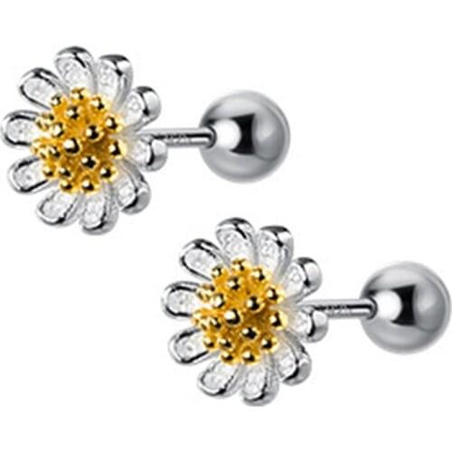 Fashion 925 Sterling Silver Jewelry Cute Small Daisy Flower Stud Earrings for Girls Simple Style Daisy Statement Earrings