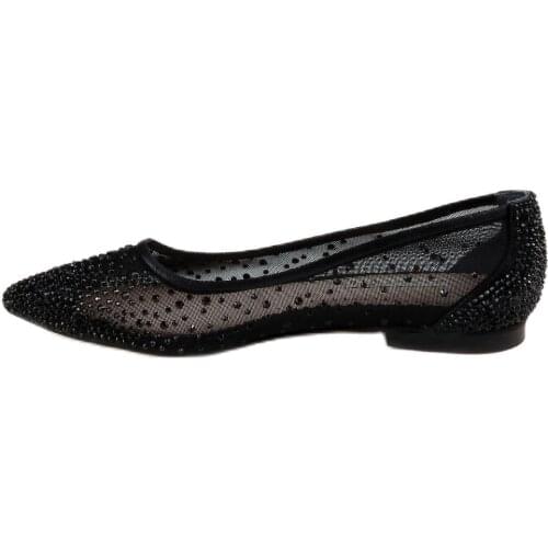 Crystal Queen Ballet Flats White or Black Wedding Shoes Flat Heel Casual Shoes Pointed Toe Women Wedding Princess Flats Plus Siz