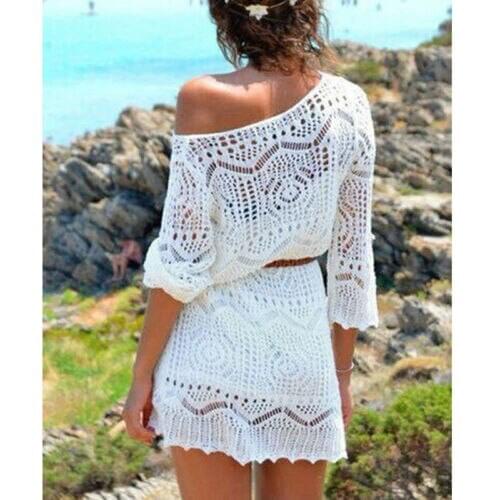 Women Lace Crochet Bikini Cover Up Swimwear Bathing Suit Beach Dress Boho Hollow Out Knitted Tops Biquinis Feminino Vestidos