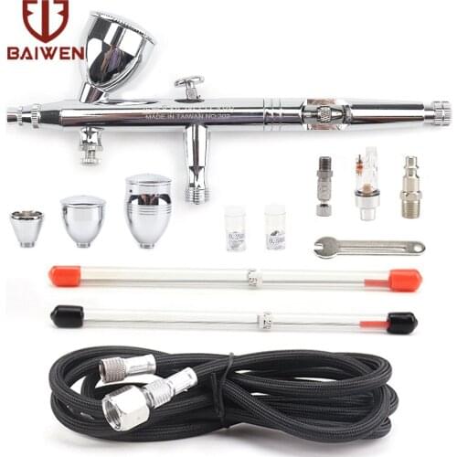 0.2/0.3/0.5mm Double Action Trigger Airbrush Set Spray Gun With 3 Fluid Cup Capacity For Nail Tool Tattoo Car Art DIY Tools