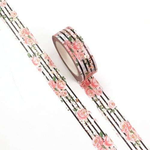 10pcs/lot 15mm*10m Foil Pink Rose Decorative Washi Tape Scrapbooking Masking Tape Office Supply designer mask washi tape