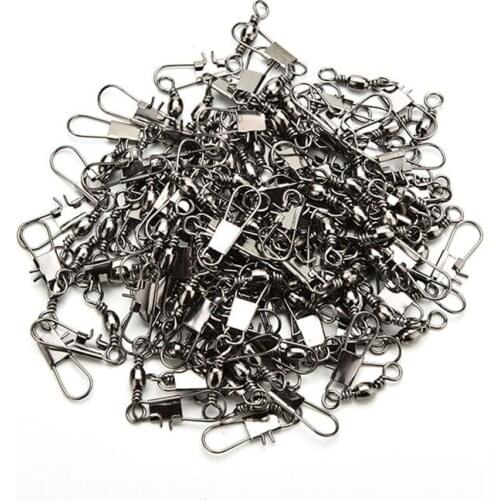 100PCS Interlock Snap Ball Bearing Swivel Rolling Solid Rings Fishing Connector Length Ocean Boat Fishing Hooks #7 3.8CM