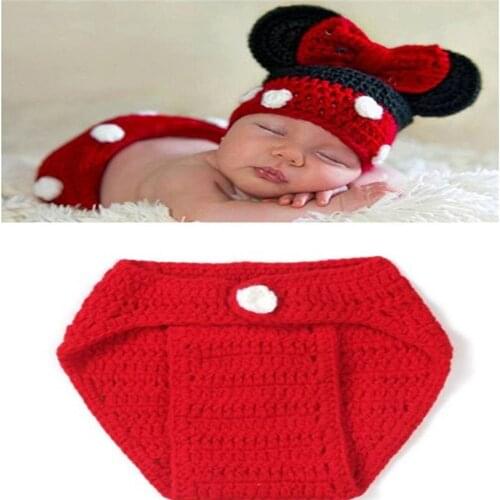 2pcs Red Clothing Christmas Clothes+hat Mouse Girls Bowknot Child Handmade Knitted Newborn Infant Baby Set
