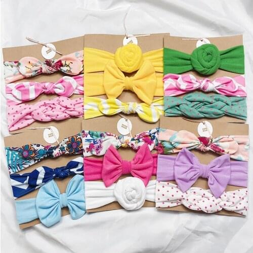 3Pcs/Set Baby Headband Print Bow And Solid Color Many Types Soft Nylon Elastic Headmade Hearband Hair Accessories For Girls