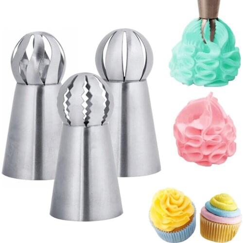 3Pcs/Set Russian Ball Flower Icing Piping Nozzles Fondant Tips Cake Decoration Tools Kitchen Pastry Cupcake Baking Pastry Tools