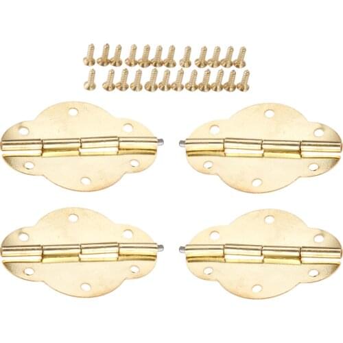 4Pcs Vintage Jewellery Box Hinge Gold Decoration Door Hinges For Wooden Cabinet Door Furniture Hardware with Screws 46x35mm