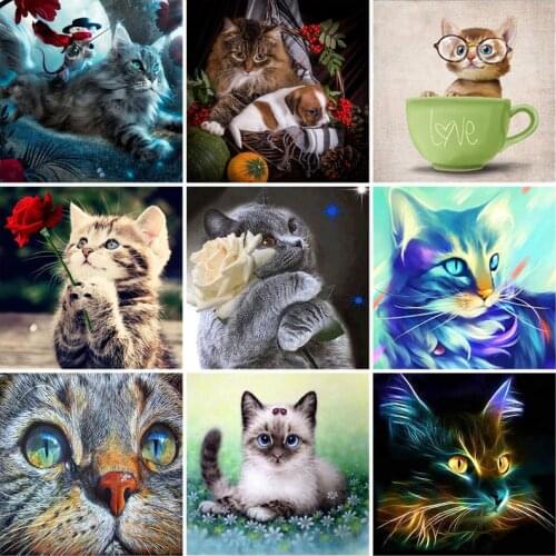 5D Diamond Painting Cross Stitch Animal Color Cat Diamond Embroidery Full Square/round Rhinestone of Picture New Year Decoration