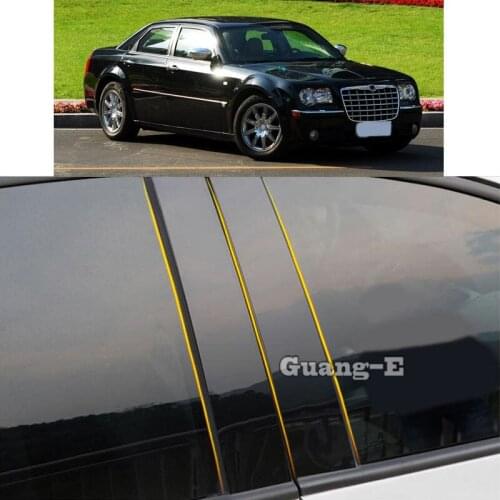 Car PC Material Pillar Post Cover Door Trim Window Piano Black Molding Sticker Plate For Chrysler 300C 2004 2005 2006-2009