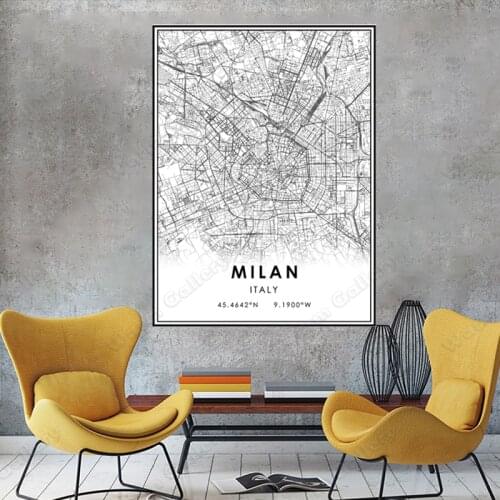 Black and White Italy City Map The Milan City Map Poster HD Print Wall Art Canvas Nordic Landscape Painting for Home Decor
