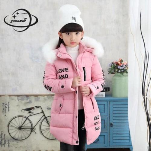 Kids Parkas Jacket Winter Girls Coats Clothing Zipper Letter Hooded Long Style Casual Cotton Childrens Outerwear Clothes H74