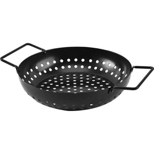 Grill Wok With Handle,BBQ Accessory Barbecue Tools For Stir Fry,Shrimp,Meat & Vegetable Outdoor Camping Cookware