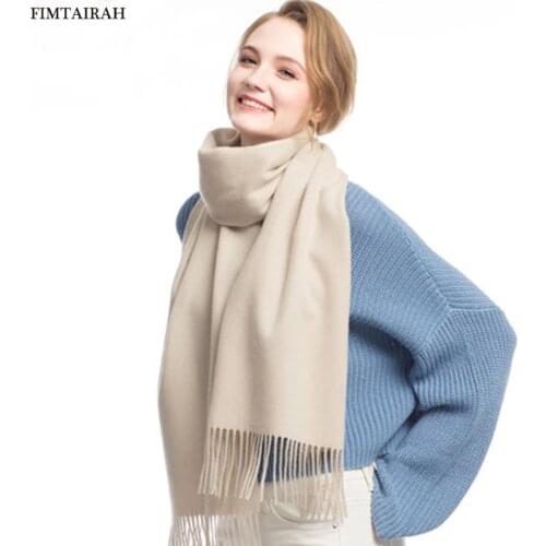 High Quality Winter Warm 100% Cashmere Scarf Women Luxury Brand Cashmere Scarf Shawl With Tassels Solid Color Pashmina Wrap