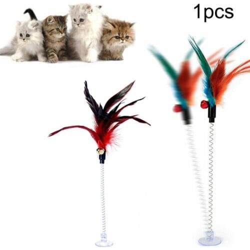 Cat Toys Metal Wire Spring Feather Color Cat Toy With Bell Pet toy Sucker Rods Stick Pet Interactive Toys