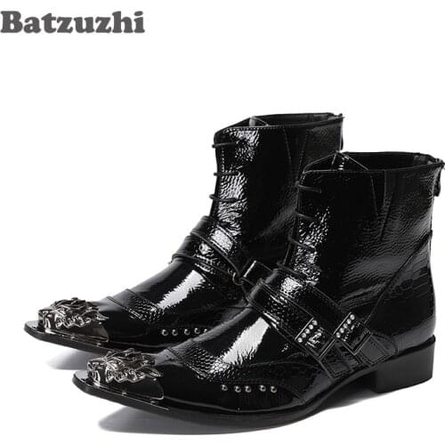 Batzuzhi Western Cowboy Boots Men Pointed Metal Tip Fashion Men Boots Motocycle and Party Boots Botas Hombre, Big Sizes US6-12