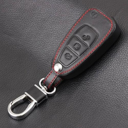 Leather Car Styling Remote Key Cover Case For Ford Focus 3 4 Mondeo MK3 MK4 Kuga Escape Edga 2012-2018 3 Buttons Folding Key