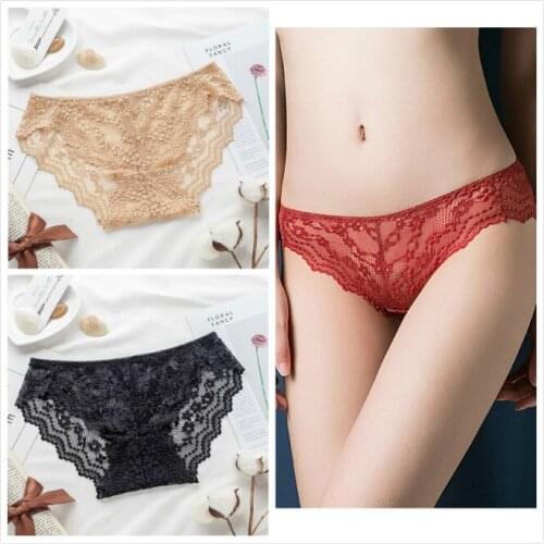 Lace Hollow Panties Women Transparent Temptation Low Waist Seamless Sexy Breathable Lingerie