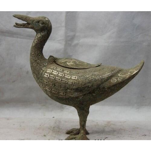 Chinese Dynasty Bronze Silver-Gilt Carved Wild Animal Duck Incense Burner Censer