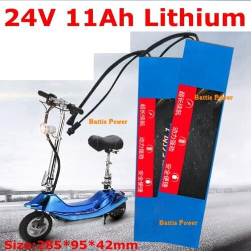 Long Strip Waterproof 24V 11Ah 10Ah Lithium Ion 18650 Li-ion Battery Pack with Bms 7S for Electric Scooter Ebike+2A Charger