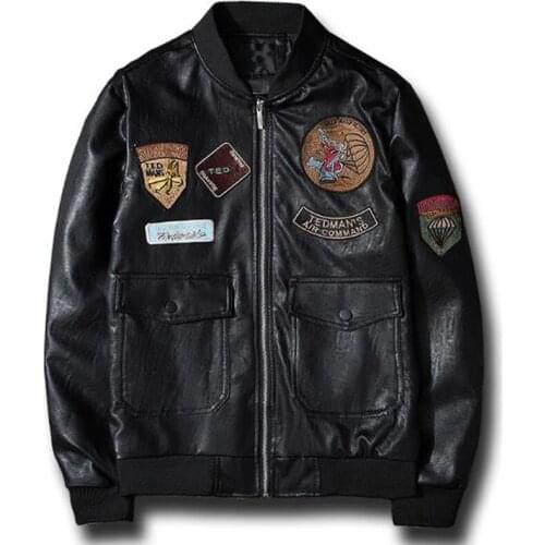 Plus Size XXXL Mens Leather Jacket and Coats US Style Brand Air Mans Bomber Jacket Male Epaulet Patch Design Man Streetwear A549