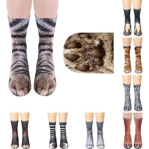 Autumn Winter Fashion Animal Feet Adult Socks Women Men Leopards Printed Cute Middle Socks Novelty Socks Funny Ankle Socks
