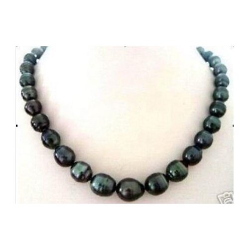 NATURAL 8X9MM TAHITIAN RICE BLACK PEARL NECKLACE