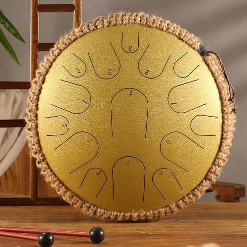 Hluru 13 inch 15 Note Steel Tongue Drum D Key Tank Drum Percussion Instrument Yoga 12.5 inch 11 Tone C Key Hand Pan Drum Gift